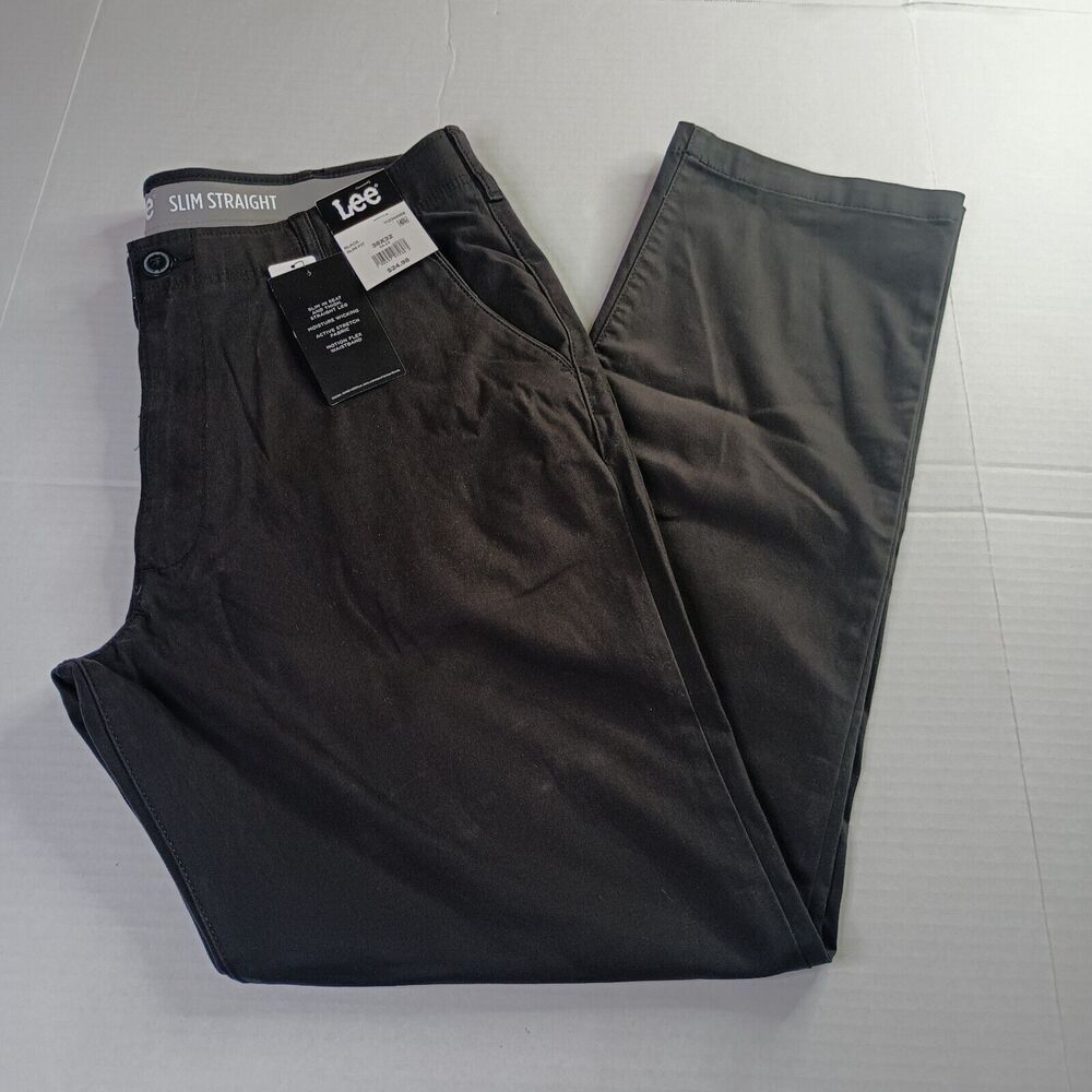 Lee Flat Front Chino with Motion Flex Waistband Pants Men's 38x32 Black Slim Fit